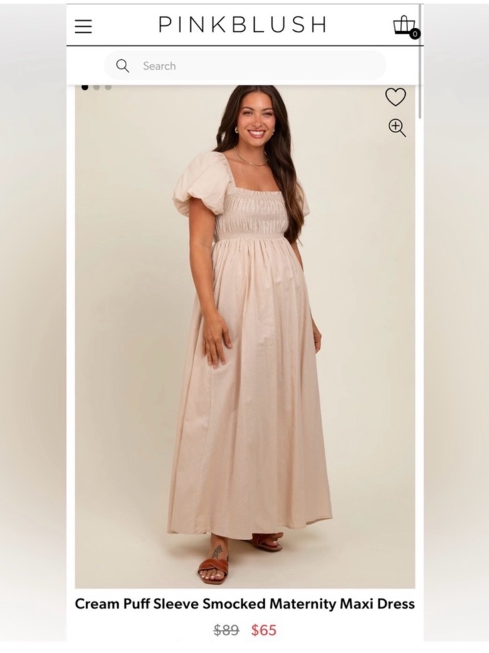 Pinkblush Cream Puff Sleeve Smocked Maxi Dress
